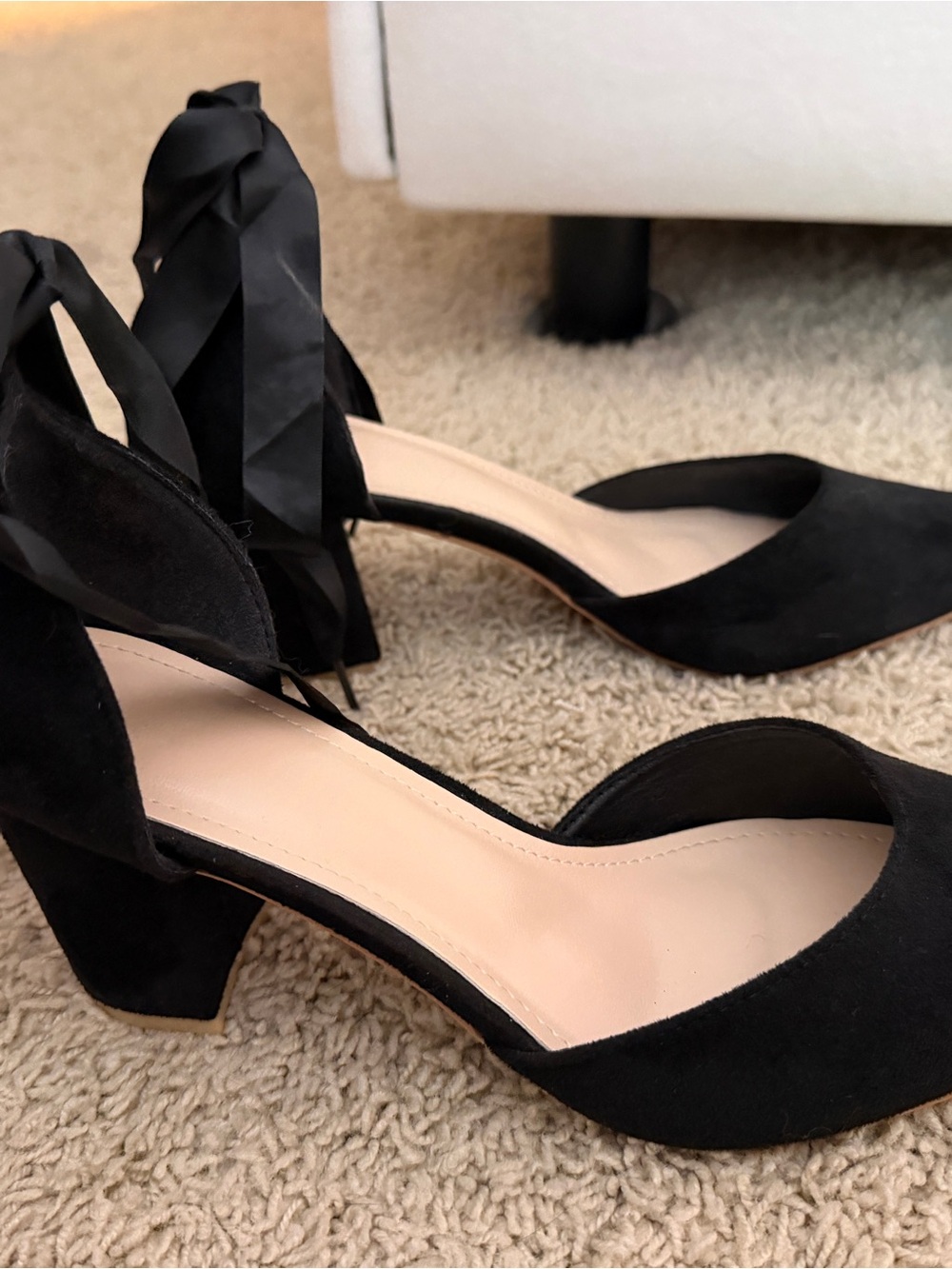 Target Black Suede Block Heel Pumps with Ankle Ribbon